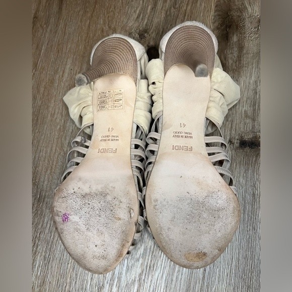 Authentic Fendi Beige Suede Strappy Platform Sandals Slingback Heels Size 11 - Picture 9 of 11